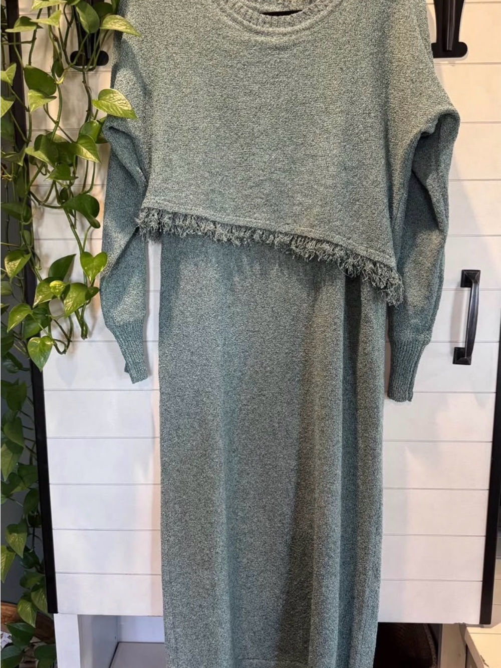 Casual Two-Piece Fringe Sweater Dress - Green
